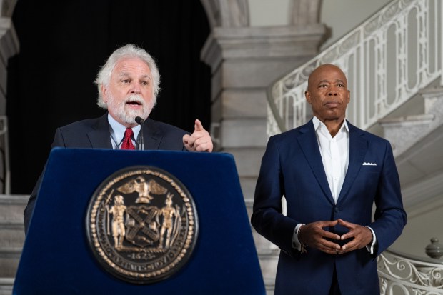 First Deputy Mayor Randy Mastro speaks during a press conference alongside Mayor Eric Adams at City Hall on Friday, Aug. 22, 2025 in Manhattan, New York. (Barry Williams/ New York Daily News)