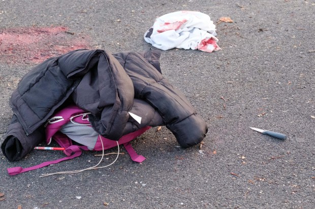 A knife is seen on the ground after a person was stabbed inside Betsy Head Park on Thomas S. Boyland Street and Dumont Ave. in Brownsville, Brooklyn, on Thursday, December 18, 2025. (Gardiner Anderson / New York Daily News)