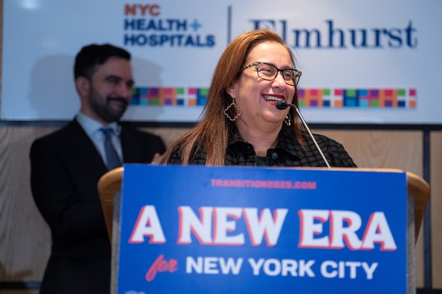 Helen Arteaga speaks during a press conference at Elmhurst Medical Center on Tuesday, Dec. 30, 2025, in Queens, New York. (Barry Williams/ New York Daily News)