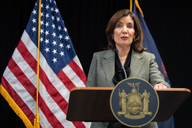 Gov. Kathy Hochul speaks during a press conference Tuesday, Oct. 14, 2025 in Queens, New York, New York. (Barry Williams/ New York Daily News)