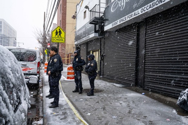 At least twenty-two shell casings could be seen on the ground after a Birthday celebration turned into a Mass Shooting of six teenage victims, two girls and four boys, outside of the Champagne Room Events Space at 2929 Atlantic Avenue in Brooklyn on Sunday December 14, 2025. 0750. A 15yr old girl suffered gunshot wounds to her chest, hip and leg: A 15yr old girl suffered a gunshot wound to the right leg: A 15yr old boy suffered a gunshot wound to the left arm: A 16yr old boy suffered a gunshot wound to the right arm: A 16yr old boy suffered a gunshot wound to the left foot and a 17yr old boy suffered a gunshot wound to the right leg. Four of the victims were taken to Brookdale Hospital whilst two others were taken to Kings County Hospital. (Theodore Parisienne / New York Daily News)