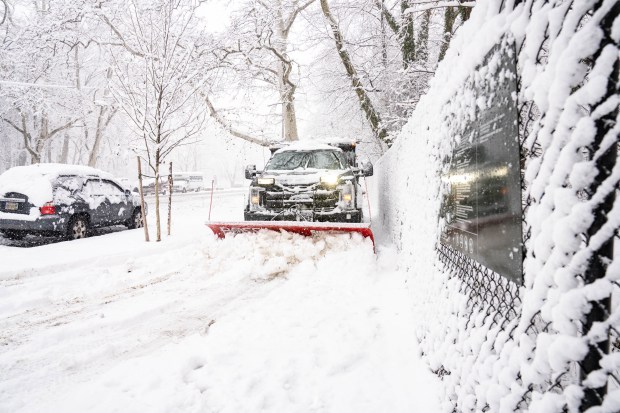 Snowfall is pictured in Brooklyn, New York, on Sunday Dec. 14, 2025. (Theodore Parisienne / New York Daily News)