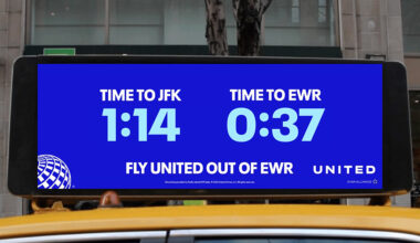 United Airlines is relaunching its taxi-topper campaign in New York showing live drive time comparisons between JFK and Newark airports.