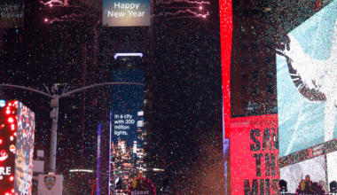 A view of the Ball Dropping during Times Square New Year's Eve 2025 Celebration on Dec. 31, 2024, in New York City.