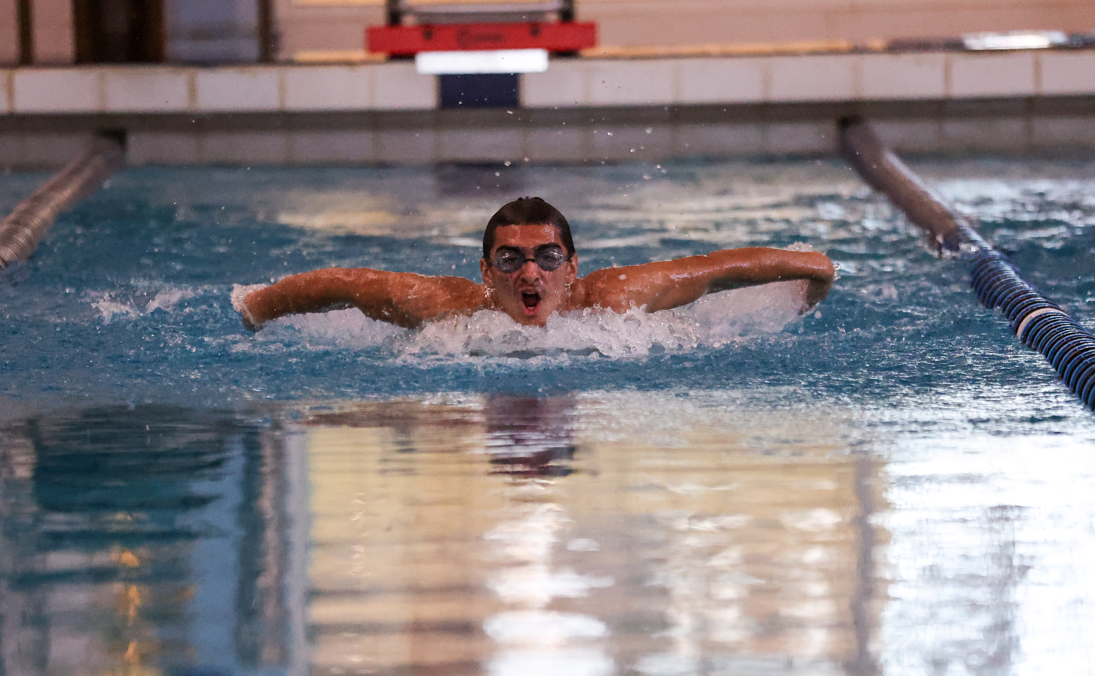 Staten Island HS Boys Swimming: St. Peters vs St. Joseph By The Sea, at CSI, on Sunday Dec. 14, 2025. Peter's Takashi Rodriguez. (Kara Buzga for the Advance/SILive.com)