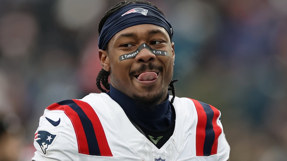 New England Patriots wide receiver Stefon Diggs (8) looks on against the New York Jets during...