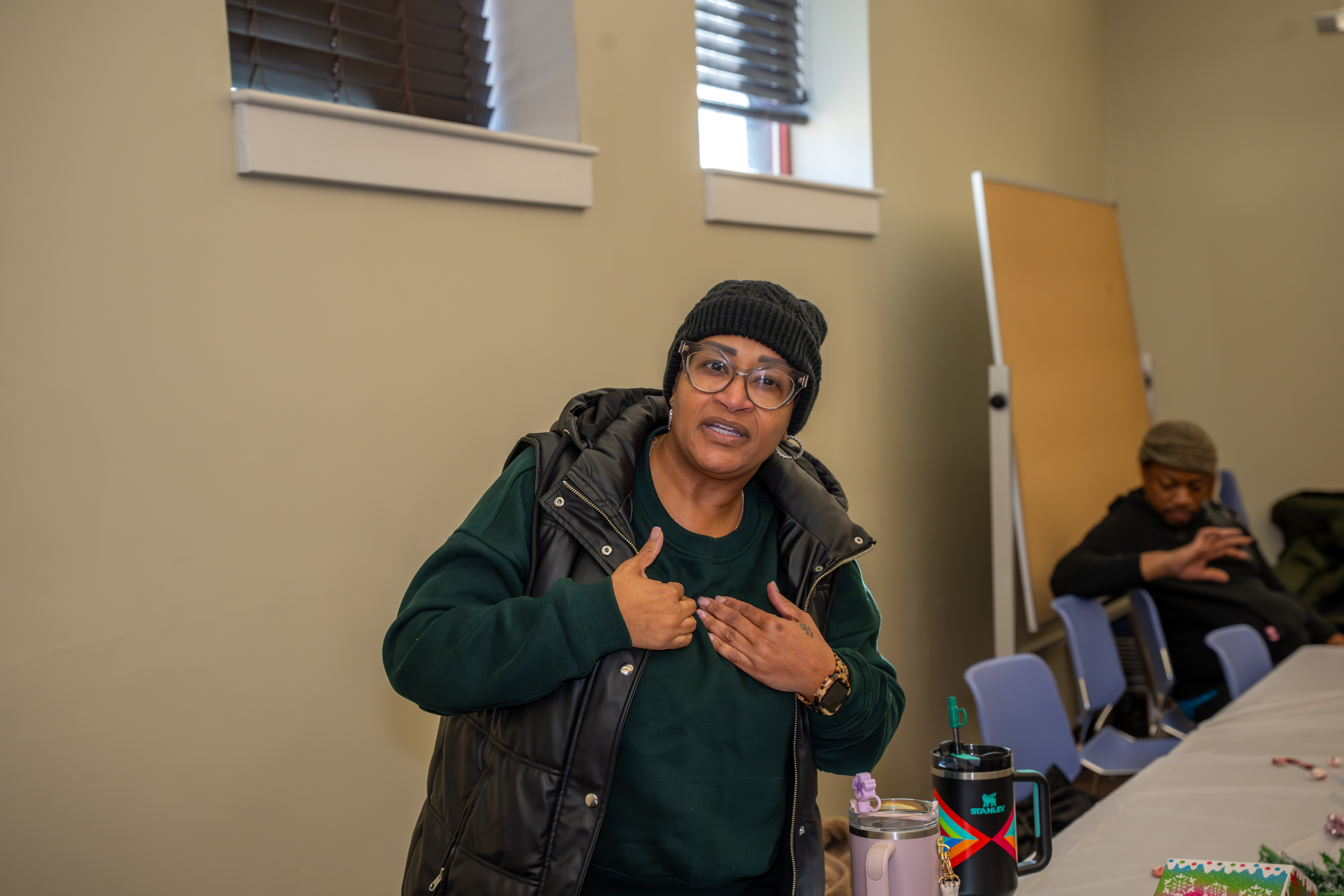 Lakema Freeland speaks at a meeting of Jack and Jill of America, Staten Island Tweens, at the College of Staten Island in Willowbrook on Saturday, Dec. 20, 2025. (Owen Reiter for the Advance/SILive.com)