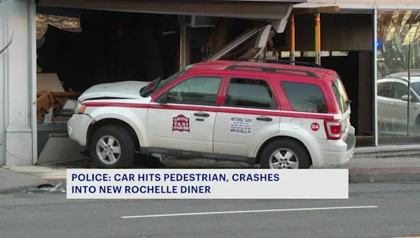 Car strikes pedestrian and building in New Rochelle