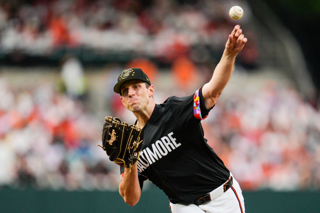Baltimore Orioles starting pitcher John Means throwing to the Seattle Mariners.