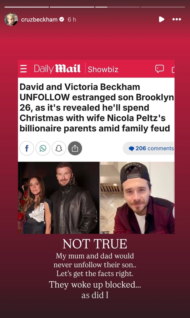 Cruz Beckham breaks silence on family feud