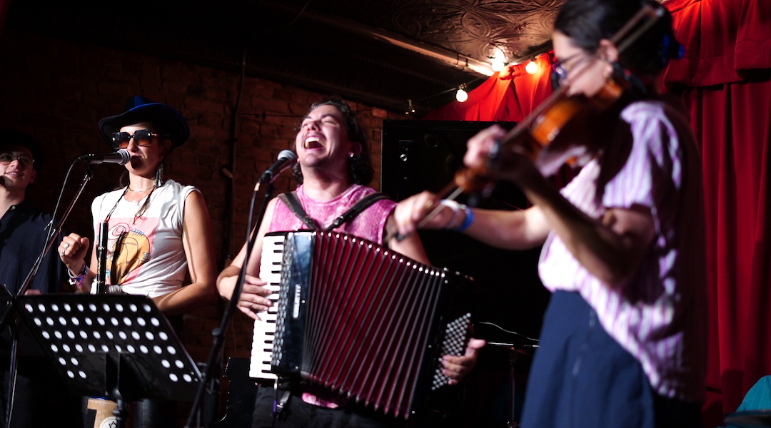 a klezmer band on stage in Brooklyn