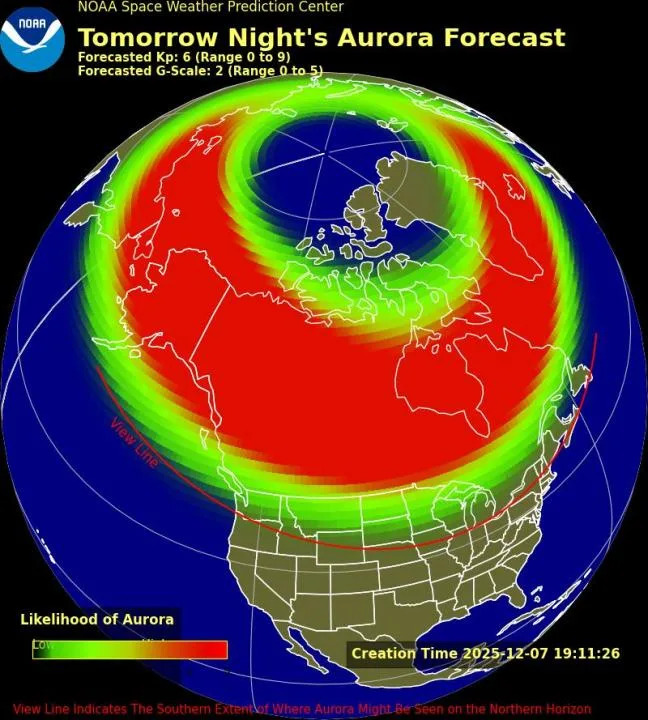 The NOAA predicts where the northern lights could be seen this week. (NOAA)
