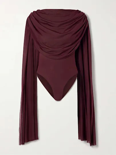 Burano Cape-Effect Draped Stretch-Jersey Bodysuit
