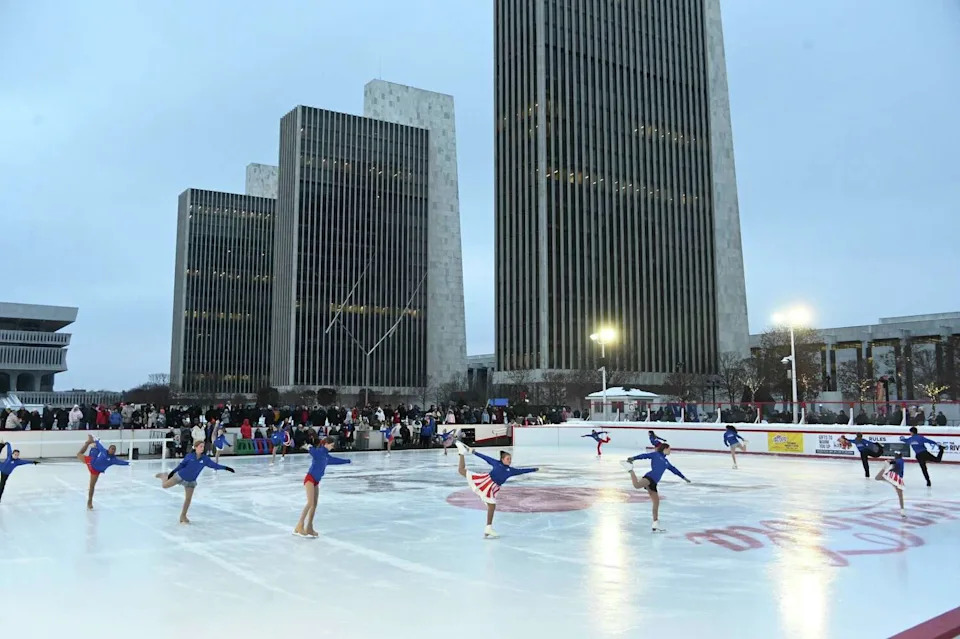 Earlier in the day, members of the Hudson-Mohawk Figure Skating Club performed at the plaza's ice rink. (Lori Van Buren/Times Union)