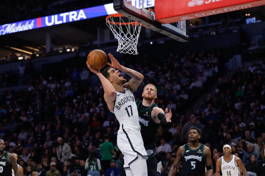 Michael Porter Jr. scores during the Nets-Timberwolves game on Dec. 27, 2025. 