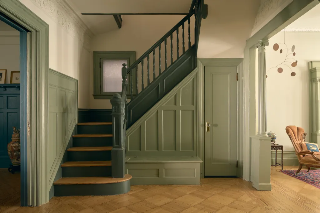hall with stair painted green