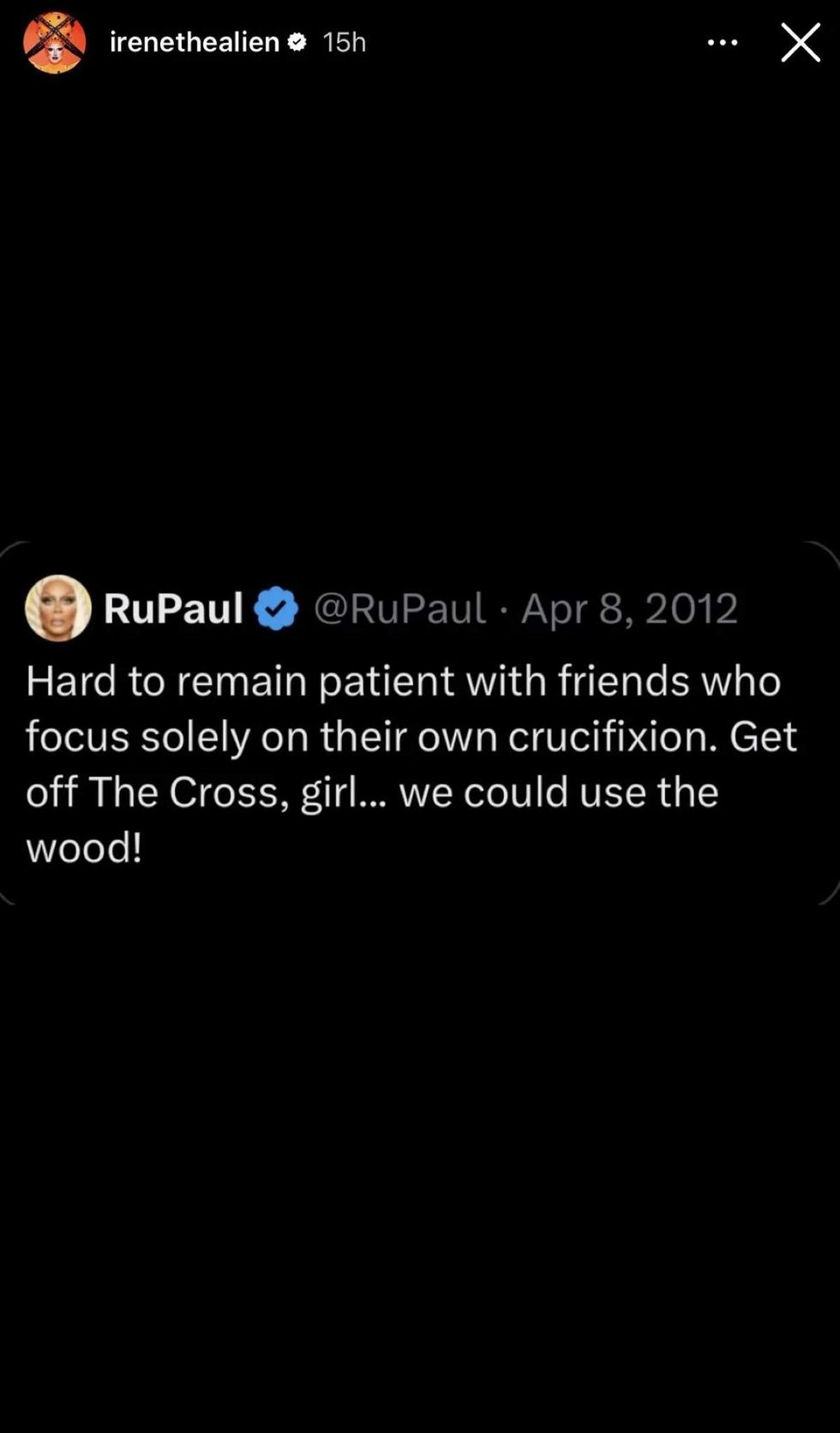 Irene the Alien shares cryptic Instagram Story that seems to address the drama involving Ginger Minj and the queens of RuPaul's Drag Race All Stars season 10