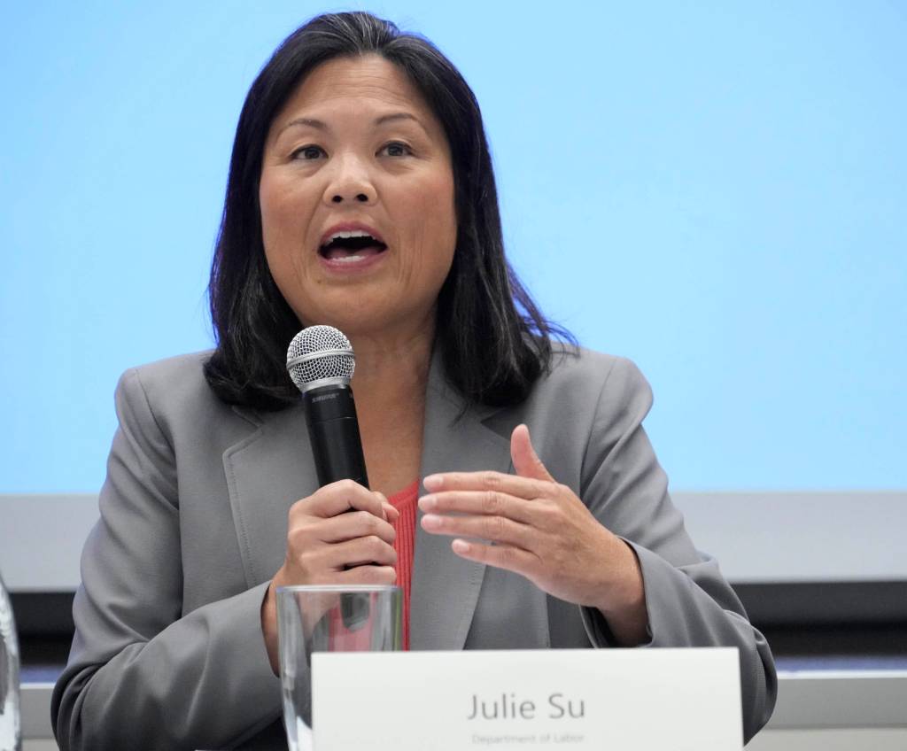 Acting U.S. Secretary of Labor Julie Su speaking at Wellpoint Care Network.