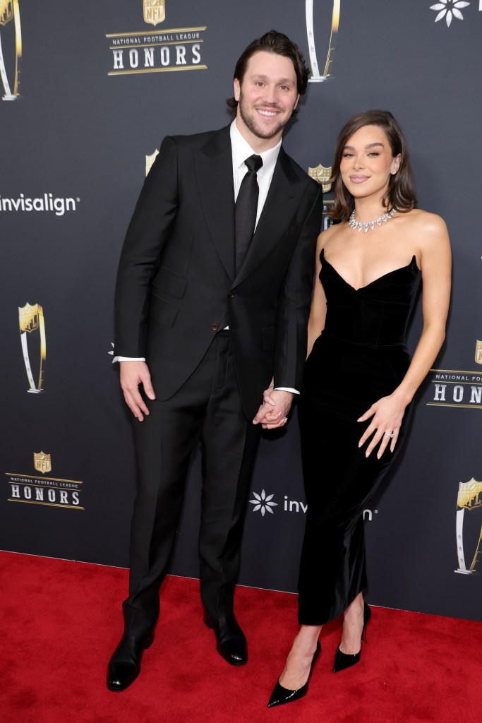 Josh Allen and Hailee Steinfeld attend the 14th Annual NFL Honors at Saenger Theatre on February 6, 2025 in New Orleans, Louisiana.  