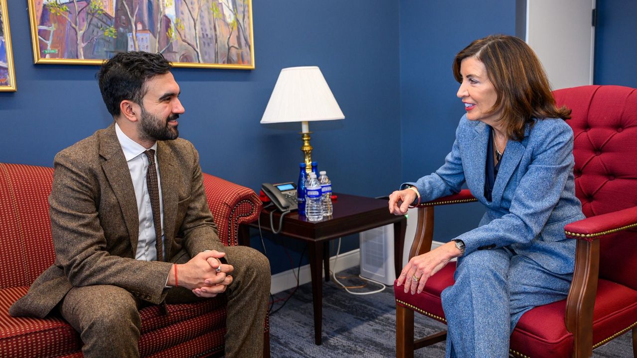 Governor Kathy Hochul sitting across from NYC Mayor Elect Zohran Mamdani