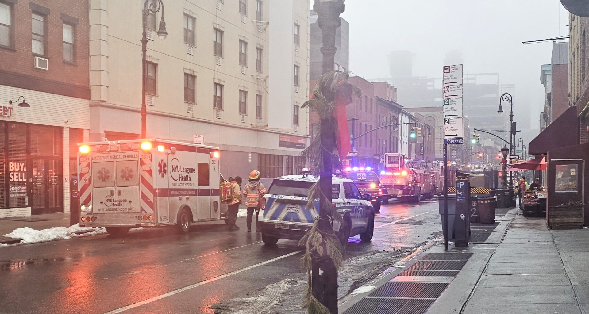Emergency vehicles lined Smith Street near Warren Street after manhole explosions Monday morning. Photo courtesy of Dwidson Metayer