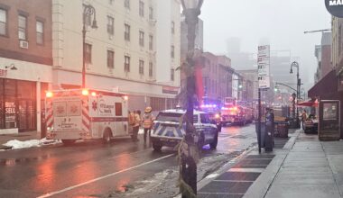 Emergency vehicles lined Smith Street near Warren Street after manhole explosions Monday morning. Photo courtesy of Dwidson Metayer