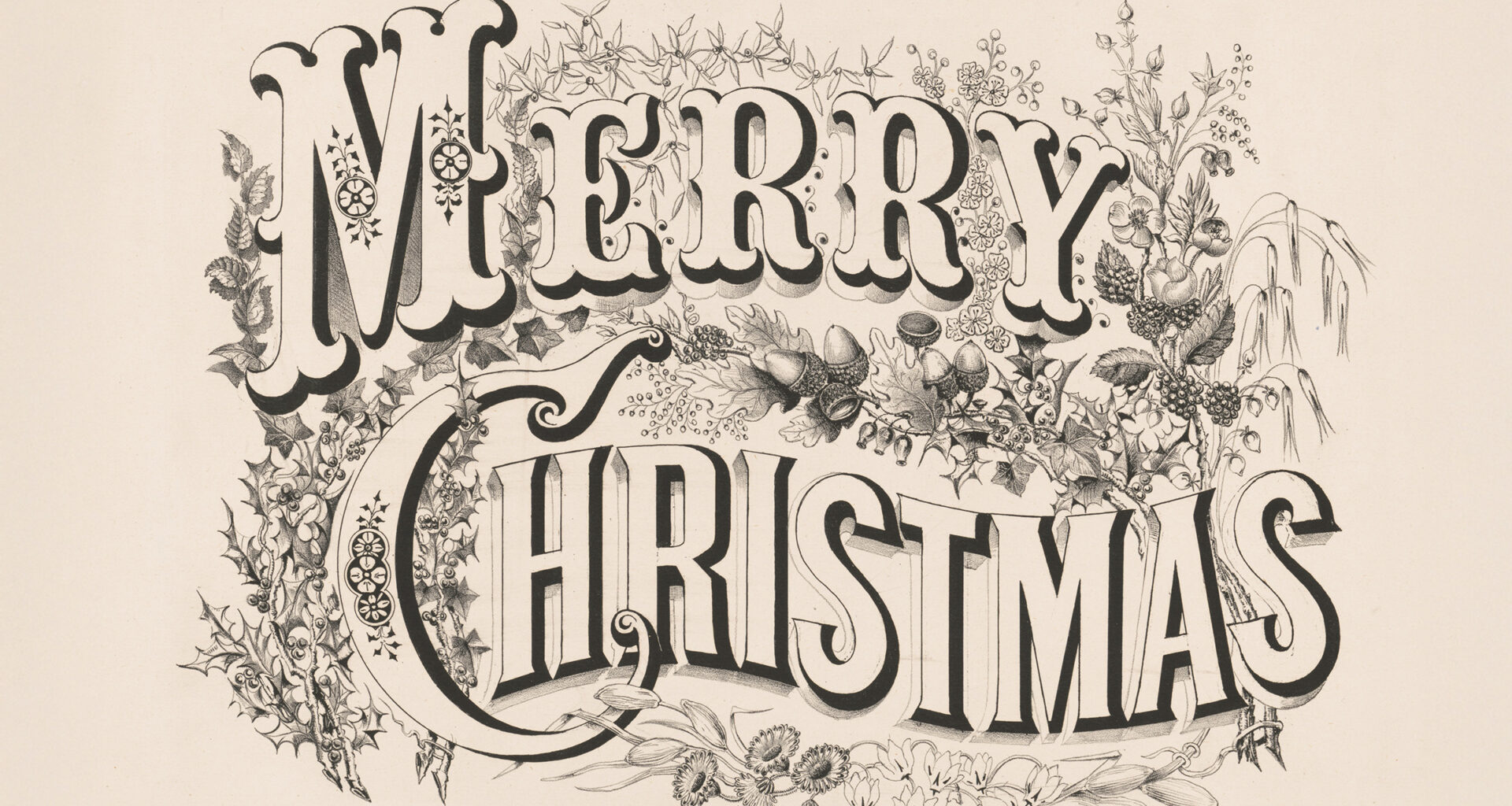 christmas - black and white illustration with merry christmas