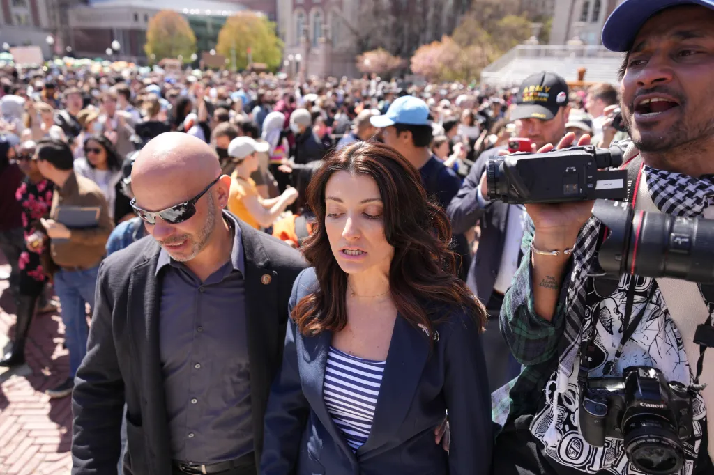 New York City Council member Inna Vernikov is heckled at a Columbia University rally.