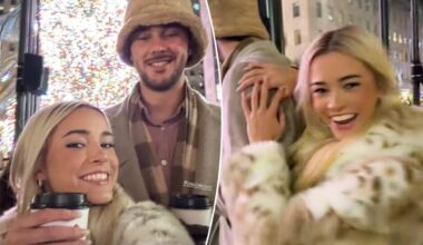 Livvy Dunne and Paul Skenes cozy up by Rockefeller Center tree