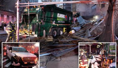 Woman killed in NYC scaffolding collapse after garbage truck crash