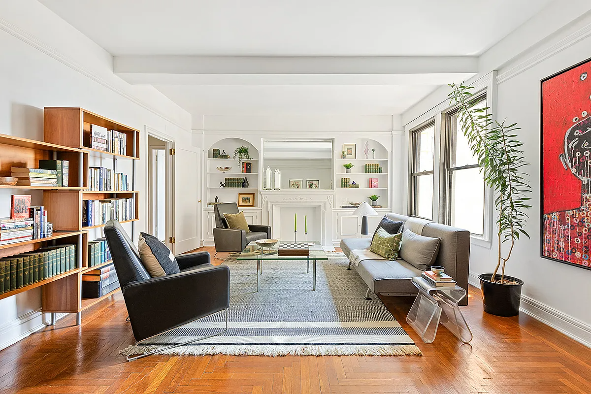 prospect heights - living room with wood floors, mantel