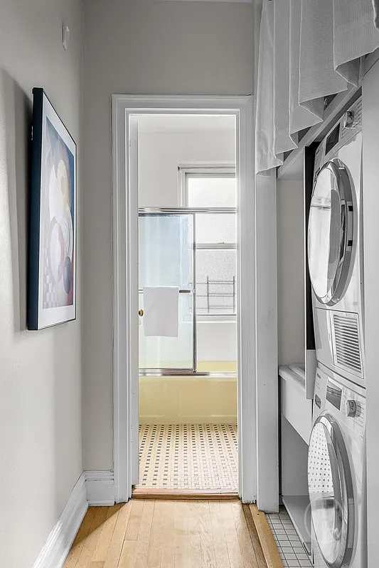 hallway with laundry