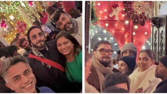 Ranveer Singh and Deepika Padukone happily posed to click pictures with fans.