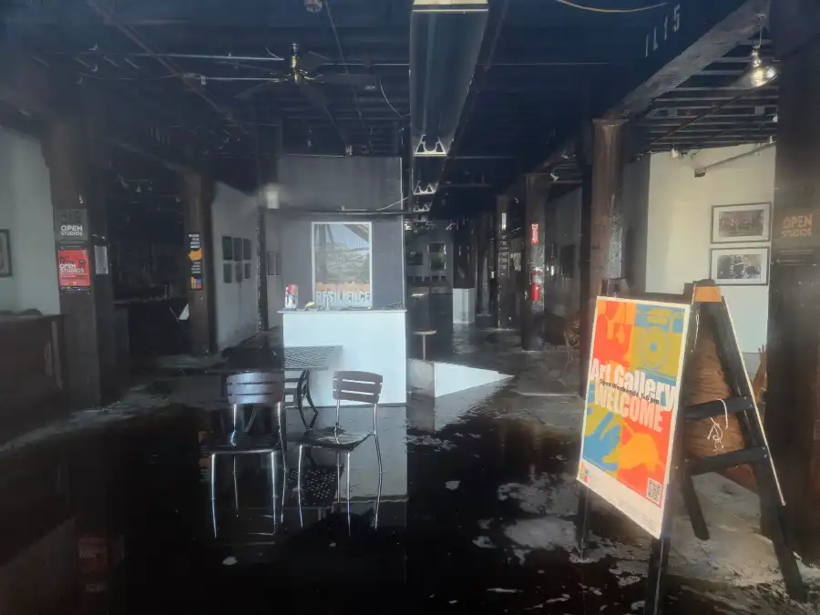 water in the gallery space