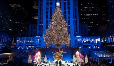 The Rockefeller Center Christmas tree lights up in NYC