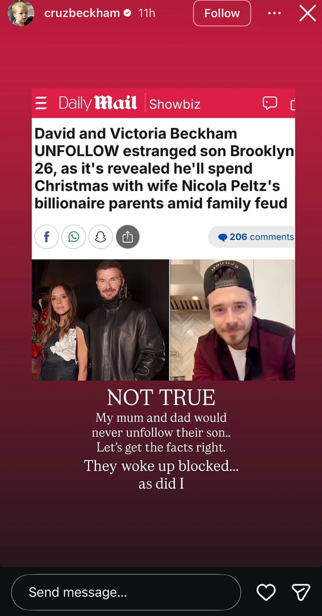 social media post addressing rumors about family relationships