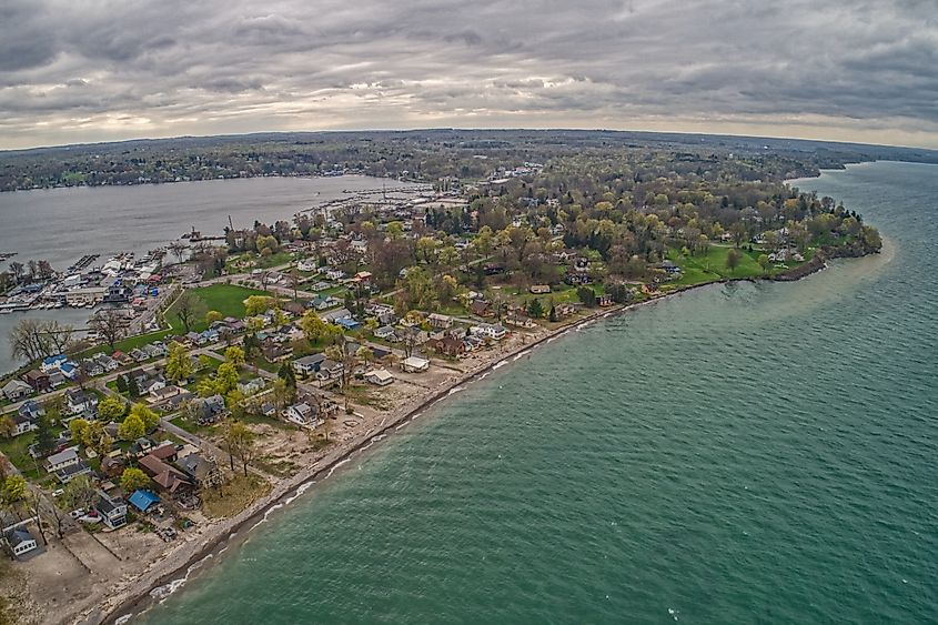 Aerial view of Sodus Point, a lakeside town in upstate New York