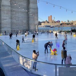 Brooklyn Bridge Park’s scenic, 8,600-square-foot skating rink is returning Nov. 24. This was the scene in 2023. Photo: Mary Frost, Brooklyn Eagle