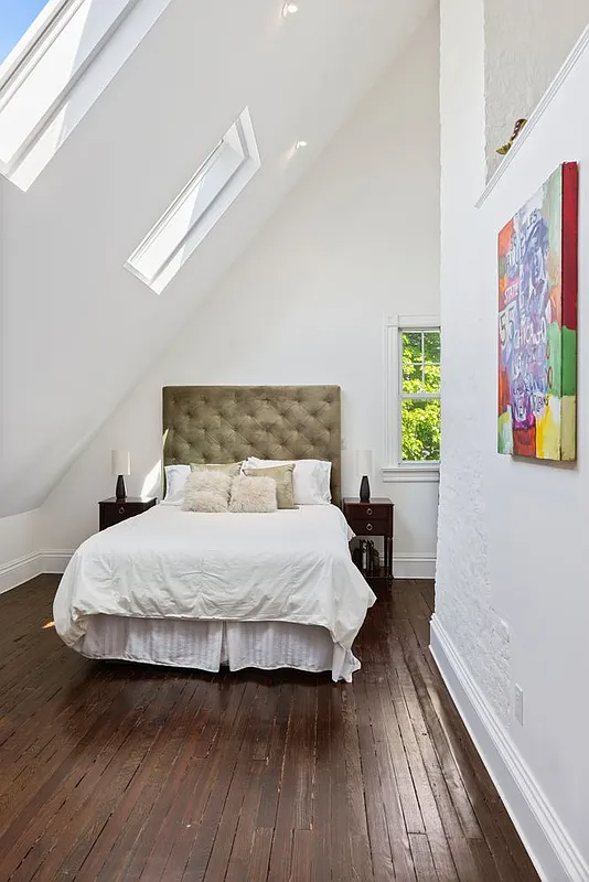 top floor bedroom with skylights, white walls