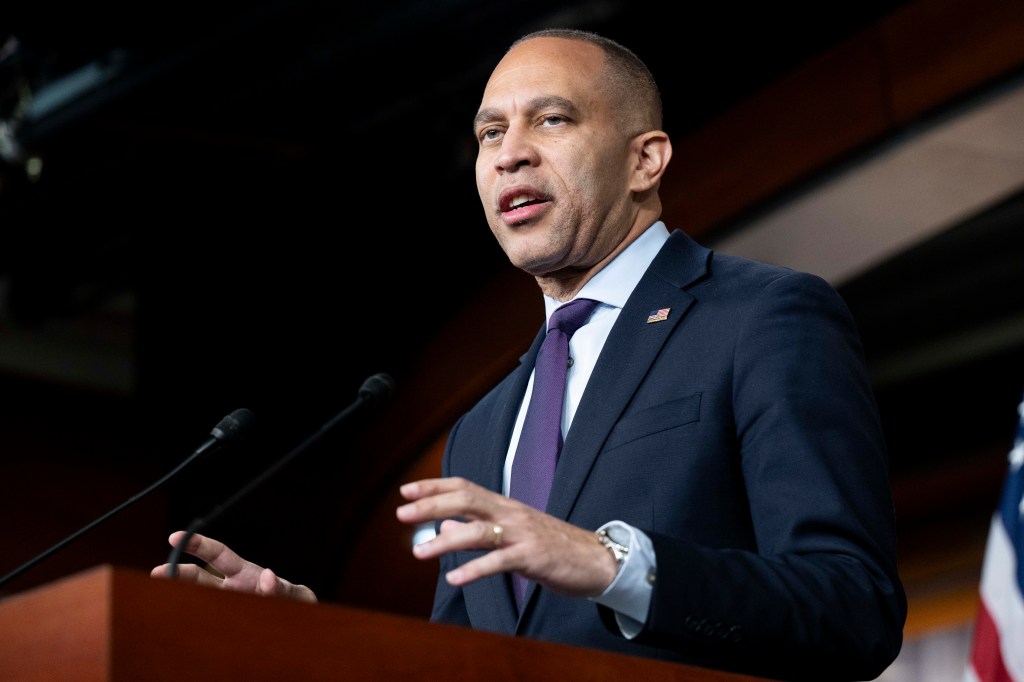 Hakeem Jeffries speaking at a press conference.