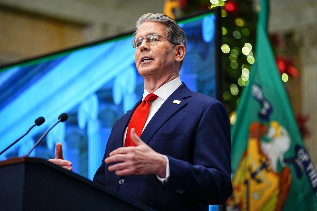 U.S. Treasury Secretary Scott Bessent speaks at a press conference.