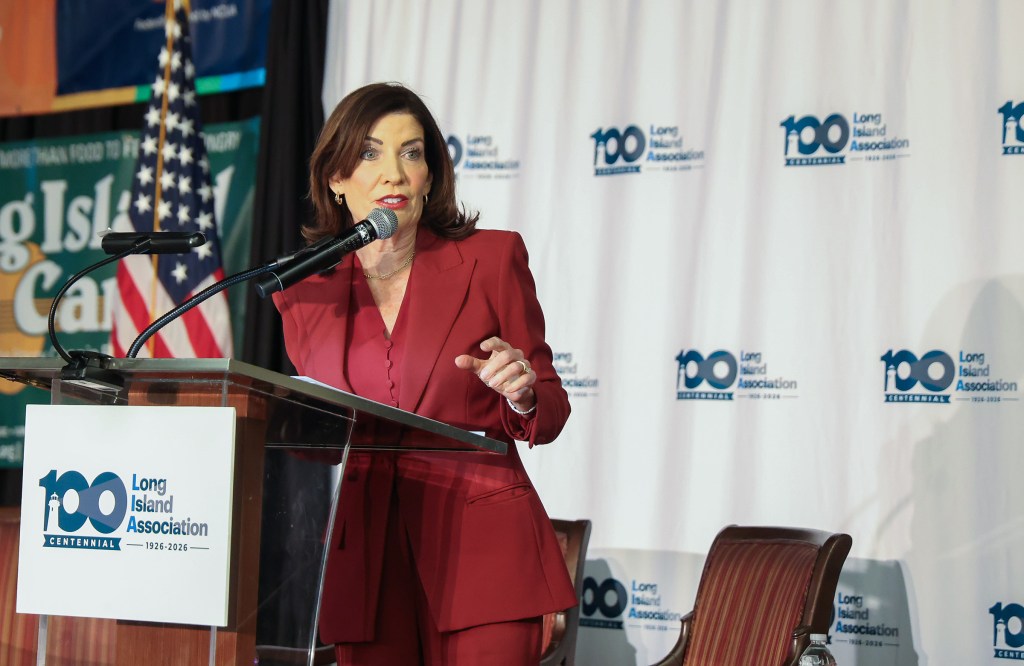Governor Kathy Hochul speaking at the Long Island Association State of the Region Breakfast.
