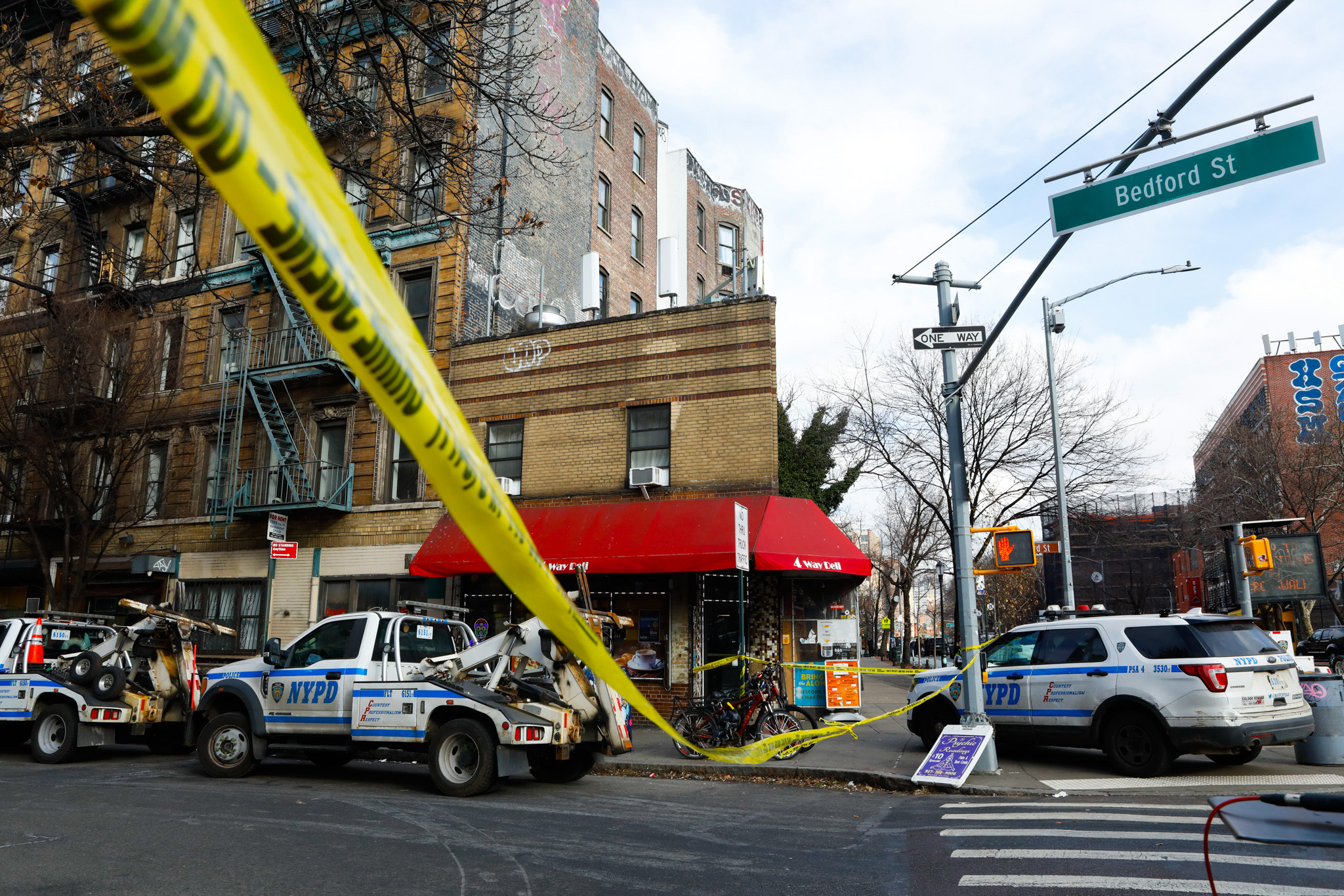 NYPD officers guard a crime scene in Greenwich Village,