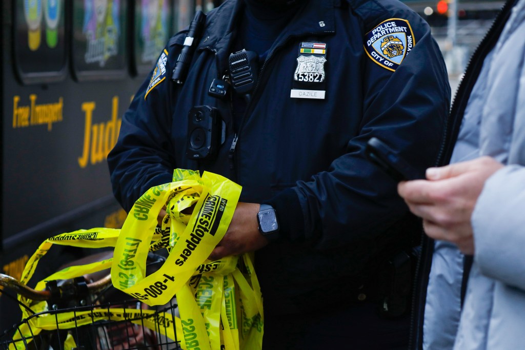 NYPD officers guard a crime scene in Greenwich Village,