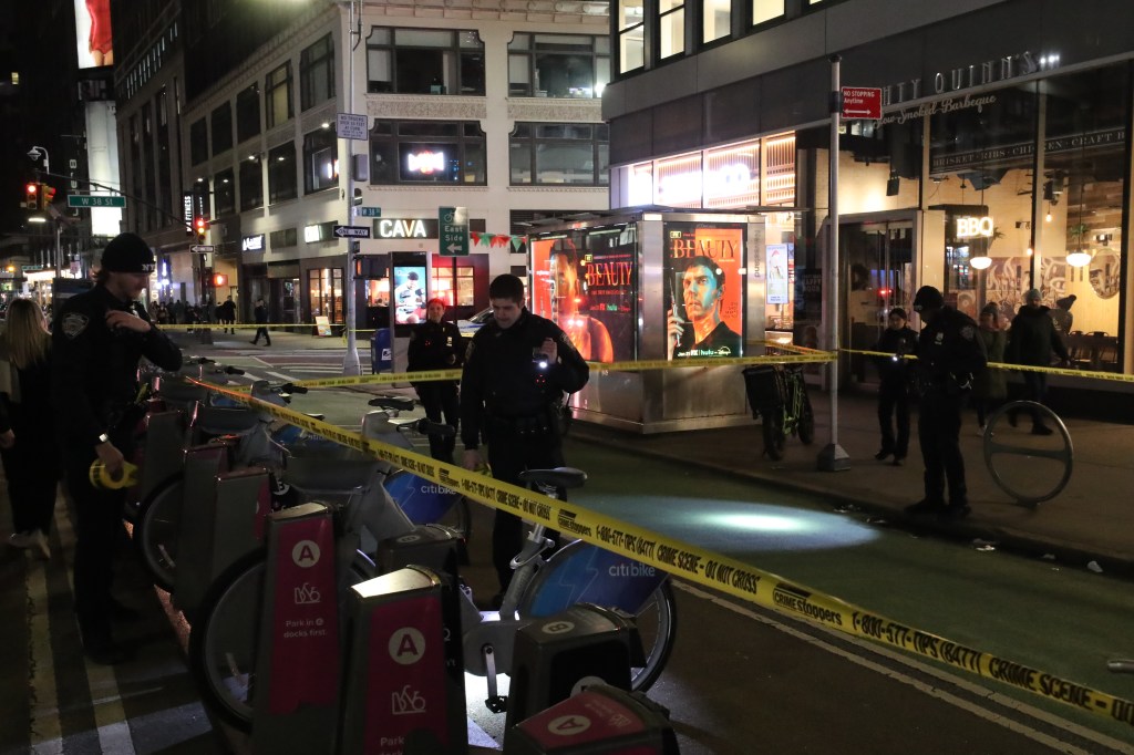 
East side of West 39th Street and Broadway

Police at the scene of a male stabbed and removed to the hospital in not likely condition