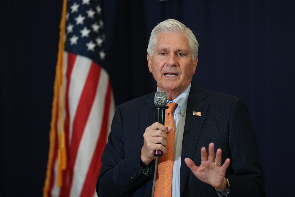 Nassau County Executive Bruce Blakeman speaking at the Republican Headquarters in Westbury, NY.