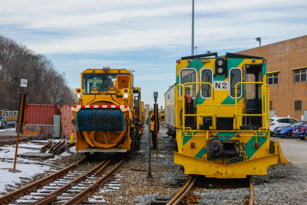 The MTA showed off their de-icer trains at a Brooklyn yard ahead of an expected large snowstorm,