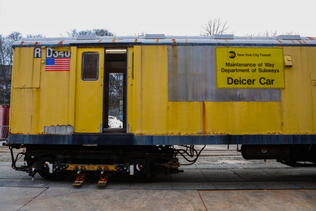 The MTA showed off their de-icer trains at a Brooklyn yard ahead of an expected large snowstorm,