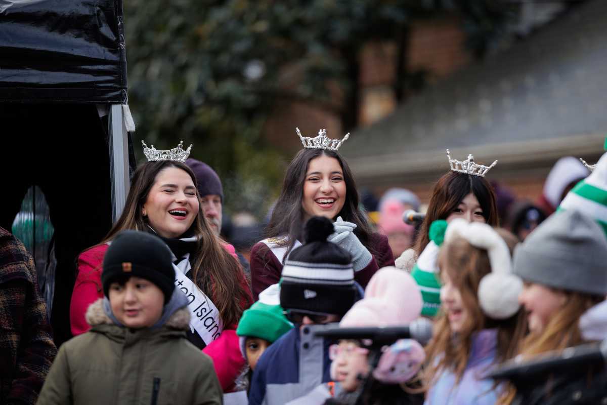 People gather in the cold for the annual Groundhog Day prediction from Staten Island Chuck at the Staten Island Zoo on Sunday, Feb. 2, 2025.