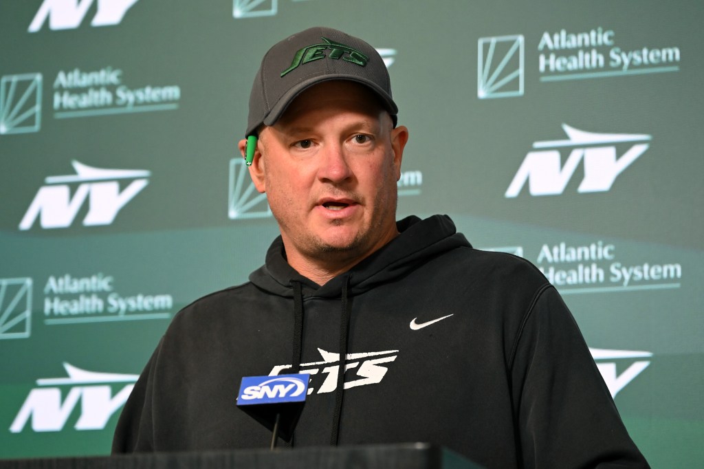 Former Jets offensive coordinator Nathaniel Hackett speaks with the media before practice in Florham Park, NJ. 